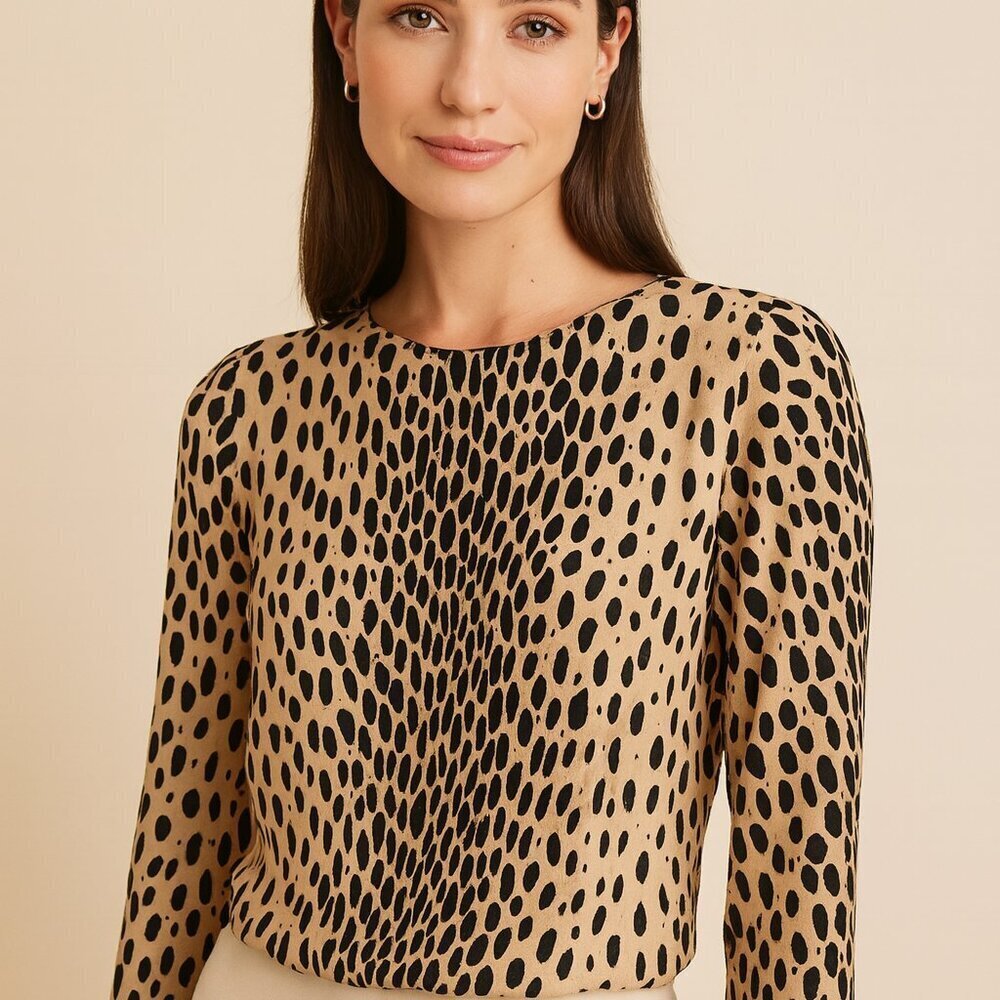 J.CREW Animal Print Leopard Long Sleeve Top Shirt Blouse